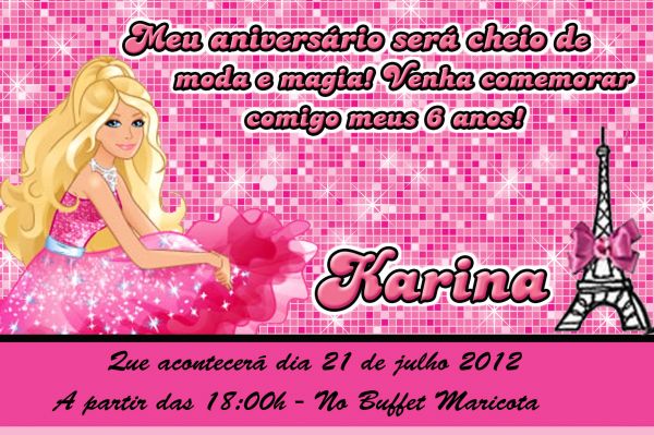 Convite Barbie Moda 10x15 com envelope personalizado e lacre